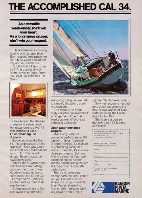 THE ACCOMPLISHED CAL 34 Cruising Boat - 1979 Advertisement
