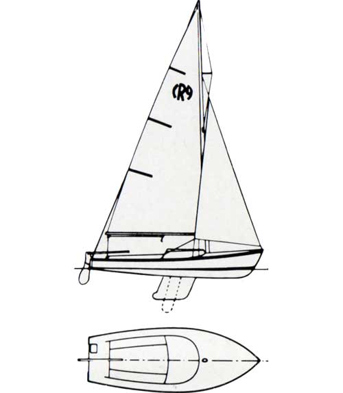 Diagrams, Top and Side Views, of the O'Day Rhodes 19 Sailboat
