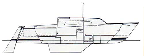 Deck Plan of the O'Day 22 Sailboat - Side View - 1973 Catalog