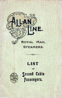 Passenger Manifest, Allan Line RMS Virginian, 1906, Liverpool to Québec and Montréal 
