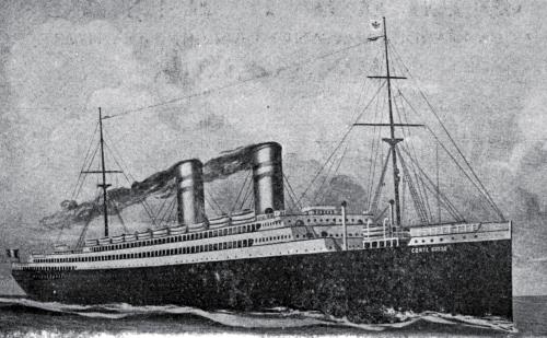 THE NEW PALATIAL STEAMSHIP "CONTE ROSSO," 21,000 TONS DISPLACEMENT, NAMED AFTER THE "RED COUNT" OF LEGENDARY FAME