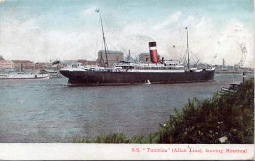 1906 Postcard : Allan Line SS Tunisian Leaving Montreal
