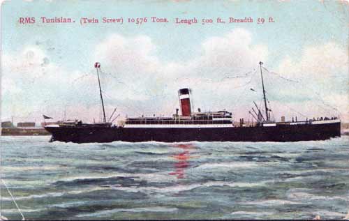 1909 Postcard : Allan Line RMS Tunisian Twin-Screw 10,576 Tons, 500 Feet