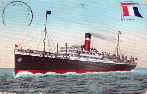 1911 Postcard : Allan Line RMS Corsican To Canada