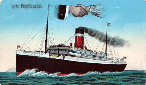 1913 Postcard : Allan Line Pretorian - Hands Across The Sea