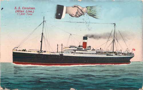 1913 Postcard : Allan Line Corsican - 11,500 Tons