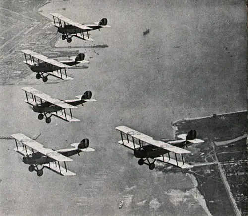 Navy planes of 1923 vintage set out on training flight.