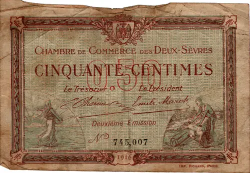 0.50 French Francs Note from 1916.