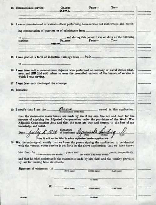 Page Three of Application for Adjusted Compensation for Service in Army