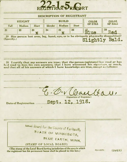 World War One Registration Card