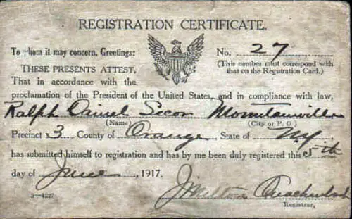 Registration Certificate - Secor - World War I