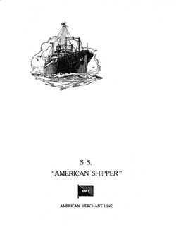Dinner Menu, SS American Trader, American Merchant Lines, April 1929 