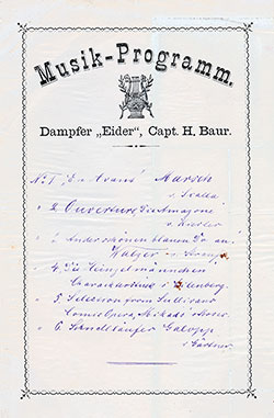 Music Program, SS Eider, North German Lloyd, January 1890