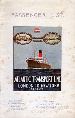Front Cover, Passenger Manifest, SS Minnesota, Atlantic Transport Line, August 1927