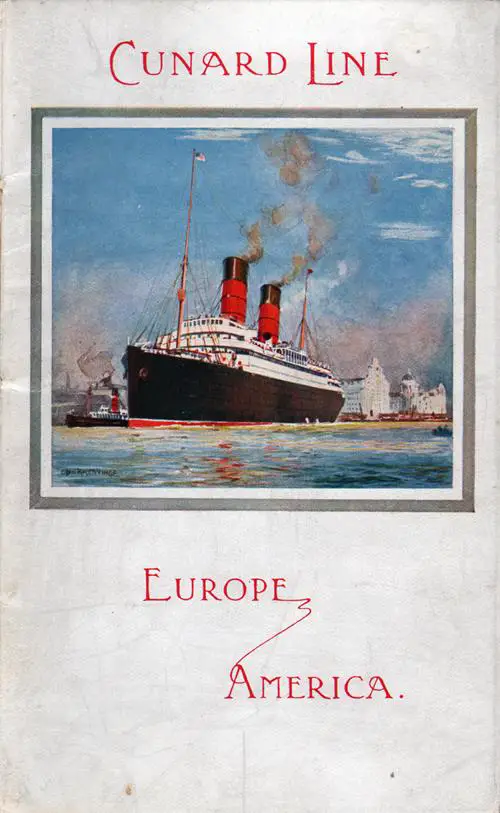 Front Cover of a Saloon Passenger List for the RMS Franconia of the Cunard Line, Departing Tuesday, 8 August 1911 from Liverpool to Boston via Queenstown (Cobh)