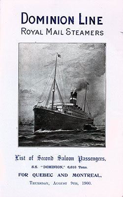 1900-08-09 Passenger Manifest for the SS Dominion