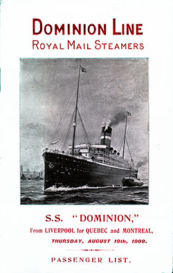 1909-08-19 Passenger Manifest for the SS Dominion