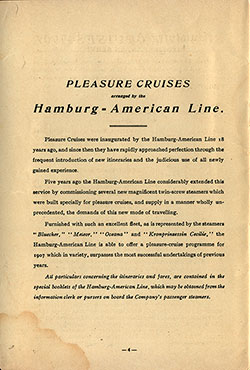 Pleasure Cruises arranged by the Hamburg - American Line (1907)