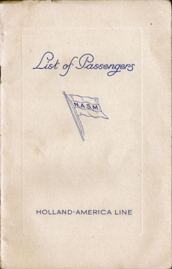Passenger Manifest Cover, August 1938 Westbound Voyage - TSS Statendam