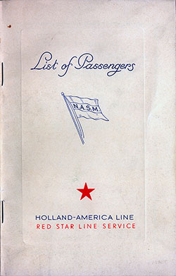 1939-09-09 Passenger Manifest for the SS Volendam