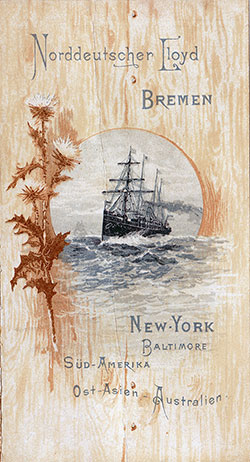 Front Cover, Cabin Passenger List for the SS Eider for the North German Lloyd, Departing on Wednesday, 1 January 1890 from Bremen to New York.