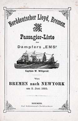 ems passenger 1885 list bremen german lloyd lists norddeutscher north ships steerage june cabin york line port passengerlists gjenvick 1938