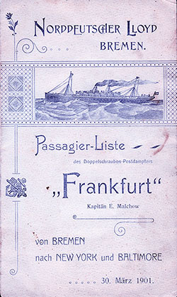 1901-03-30 Passenger Manifest for the SS Frankfurt