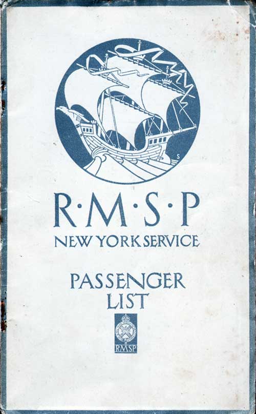 Front Cover, First and Second Class Passenger List for the SS Orca of the RMSP, Departing 19 December 1923 from Hamburg to New York.