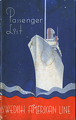 Front Cover, Cabin and Tourist Passenger List for the SS Gripsholm of the Swedish American Line, Departing on 19 September 1936 from Gothenburg to New York