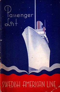 Front Cover, Cabin and Tourist Class Passenger list for the SS Gripsholm of the Swedish American Line, Departing 18 June 1946 from Gothenburg to New York.
