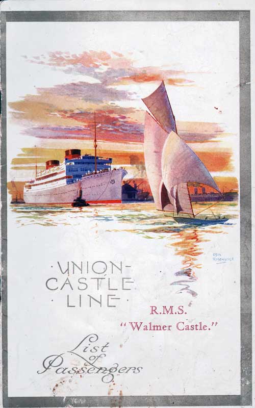 Front Cover - 29 November 1929 Passenger List, RMS Walmer Castle, Union-Castle Line