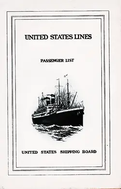 Front Cover, Cabin Passenger List for the SS America of the United States Lines, Departing 27 July 1924 from Bremen to New York.