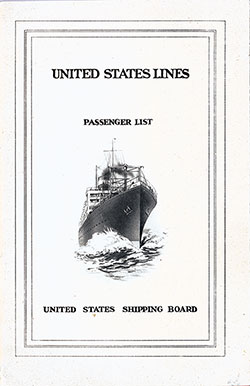 Front Cover, First Cabin Passenger List for the SS President Harding of the United States Lines, Departing 6 January 1923 from Bremen to New York.