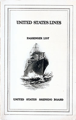 Front Cover, Cabin Passenger List for the SS President Van Buren of the United States Lines, Departing 18 July 1923 from New York to London.