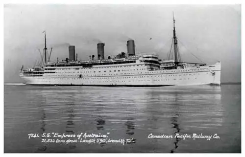 SS Empress of Austrlia (1937) of the Canadian Pacific Line, 21,833 Tons Gross. Length 590 Feet, Breadth 75 Feet.