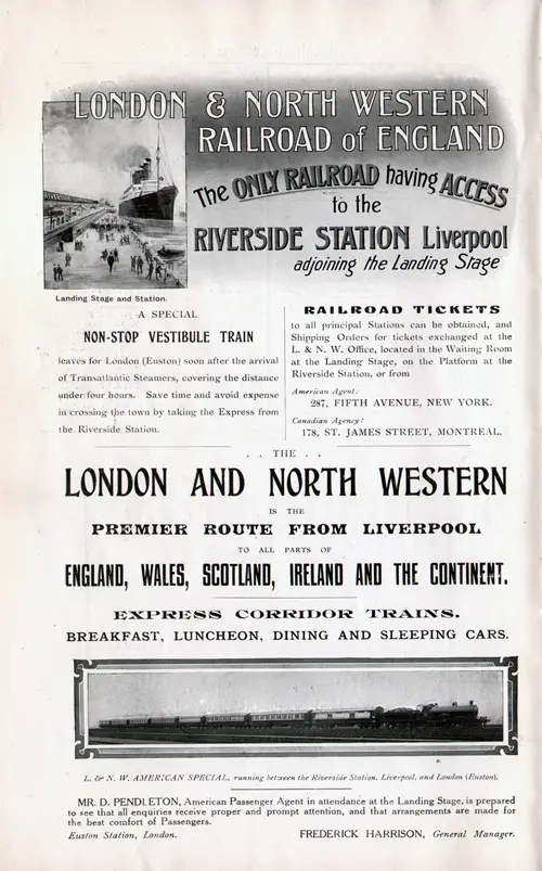 Landing Stage and Station. Period Advertisement from 1908 from the London & North Western Railroad of England.