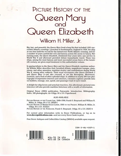 Back Cover, Picture History of the Queen Mary And Queen Elizabeth By William H. Miller, Jr., 2004.
