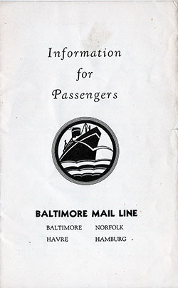 Baltimore Mail Line, Information for Passengers - 1932