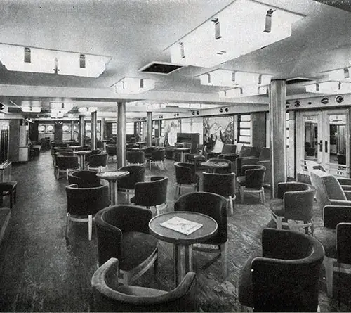 The Ever-Popular Salon on the SS Normandie With Its Bright Paintings and Broad Vista Toward the Sea.