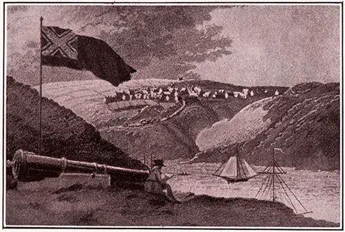 Fishguard Harbour in 1797 (from the old print in the Cardiff Library).