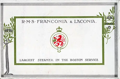 Back Cover RMS Franconia and RMS Laconia of the Cunard Line.