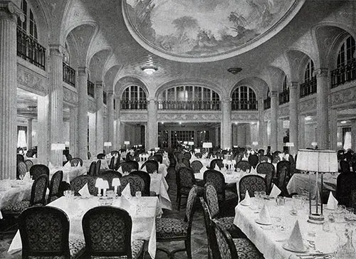 Lofty Central Hall of First-Class Dining Saloon.