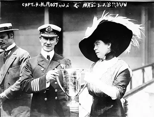 Mrs. J. J. Brown Presenting Trophy Cup Award to Capt. Arthur Henry Roston, for His Service in the Rescue of the Titanic.