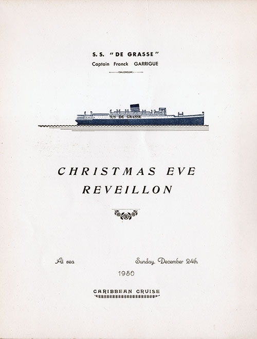 Title Page, Christmas Eve Reveillon Dinner Menu, SS De Grasse, CGT French Line (1950)