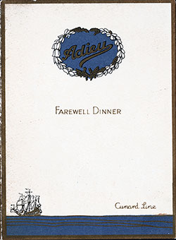 Front Cover, RMS Caronia Farewell Dinner Menu - 3 September 1927