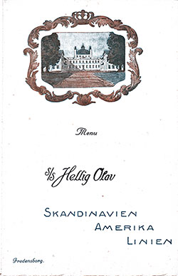 Front Cover, SS Hellig Olav Dinner Bill of Fare - 25 June 1923