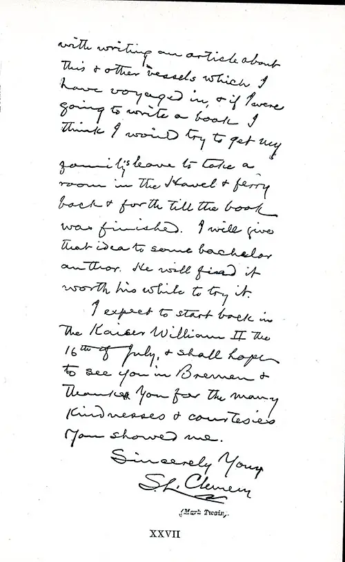 Testimonial from Mark Twain (Samuel Langhorne Clemens), Part 2 of 2, 19 June 1892, On Board the SS Havel.