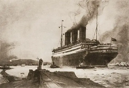 The RMS Berengaria (1912) of the Cunard Line at Cherbourg.