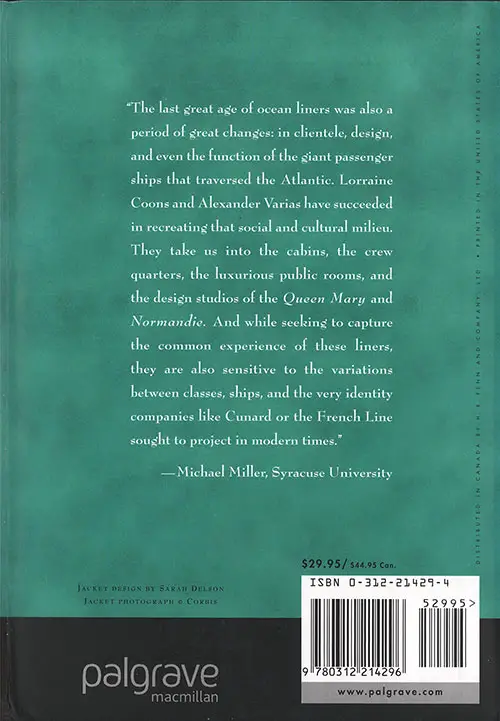 Back Cover, Tourist Third Cabin: Steamship Travel in the Interwar Years by Lorraine Coons and Alexander Varias, 2003.