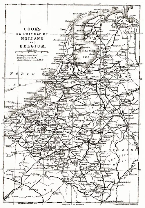 Cook's Railway Map of Holland and Belgium. Cunard Line Handbook, 1905.